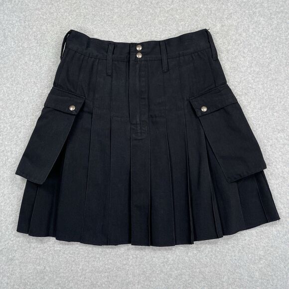 Utilikilts Tactical Kilt Mens 30 x 21 Black Solid Pleated Made in USA Pockets - Picture 2 of 7